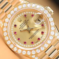 ROLEX LADIES PRESIDENT 69178 FACTORY RUBY STRING DIAMOND DIAL 18K GOLD WATCH