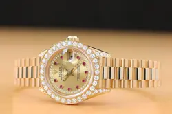 ROLEX LADIES PRESIDENT 69178 FACTORY RUBY STRING DIAMOND DIAL 18K GOLD WATCH