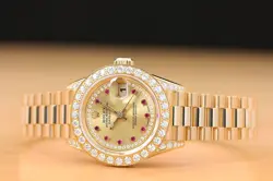 ROLEX LADIES PRESIDENT 69178 FACTORY RUBY STRING DIAMOND DIAL 18K GOLD WATCH