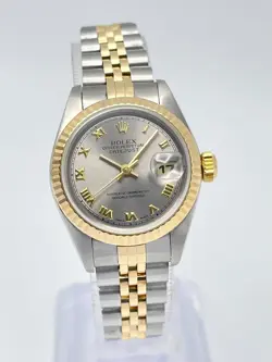 LADIES ROLEX DATEJUST 26MM 69173 FACTORY ROMAN GREY DIAL GOLD JUBILEE FLUTED