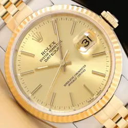 ROLEX MENS DATEJUST 16233 CHAMPAGNE DIAL 18K GOLD STAINLESS STEEL TWO TONE WATCH