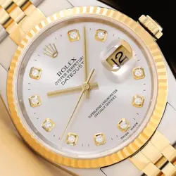 ROLEX DATEJUST 16233 18K GOLD STEEL TWO TONE SILVER FACTORY DIAMOND DIAL WATCH