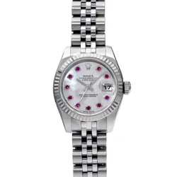 ROLEX DATEJUST 179174NGR WHITE SHELL/RUBY WATCH 673298