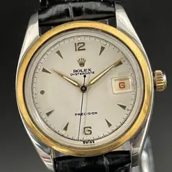 ROLEX PRECISION MEN’S 6494 OYSTER DATE 33MM GOLD BEZEL HAND WINDING USED