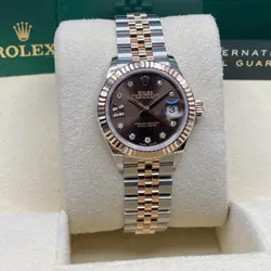 Rolex Datejust 28mm Rose Gold Steel Chocolate Diamond Star Dial Watch 279171