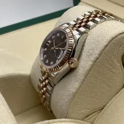 Rolex Datejust 28mm Rose Gold Steel Chocolate Diamond Star Dial Watch 279171