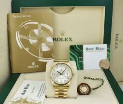 ROLEX REHAUT 18KT GOLD DAY DATE PRESIDENT SILVER DIAMOND DIAL 118238 SANT BLANC