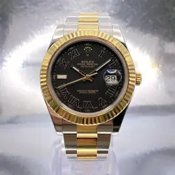 ROLEX DATEJUST II 116333 YELLOW GOLD STEEL BLACK ROMAN DIAL AUTOMATIC WATCH