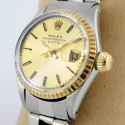 AUTHENTIC LADIES ROLEX OYSTER PERPETUAL DATE 2-TONE GOLD SS AUTOMATIC REF 6517