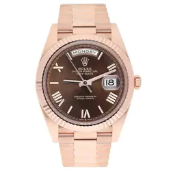 ROLEX DAY DATE  228235-0002 CHOCOLATE ROMAN DIAL FLUTED BEZEL 18K ROSE GOLD W...