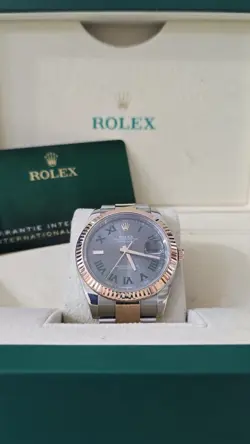ROLEX DATEJUST 126331 WIMBLEDON PINK AND SILVER OYSTER BRACELET WITH BOX & CARD