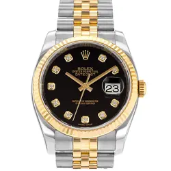 ROLEX DATEJUST 36, 116233, STEEL & GOLD, BLACK DIAMOND, JUBILEE BRACELET, WAT...