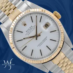 ROLEX DATEJUST 16233 36MM MENS TWO-TONE WHITE DIAL FLUTED BEZEL JUBILEE BRACELET