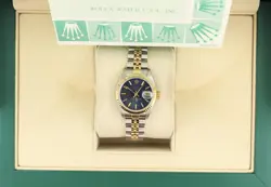 ROLEX LADIES DATEJUST 69173 BLUE DIAL TT 18KT JUBILEE WITH PAPERS 26MM