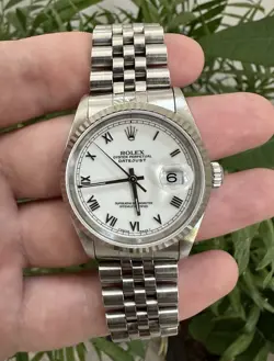 ROLEX DATEJUST 36MM 16234 WHITE ROMAN NUMERALS DIAL STAINLESS STEEL JUBILEE