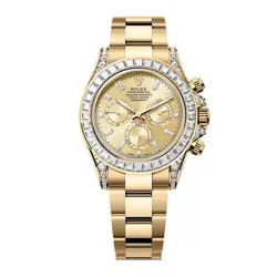 ROLEX DAYTONA WATCH 40MM GOLD DIAMOND BAGUETTE INDEX MARKERS DIAL YELLOW GOLD