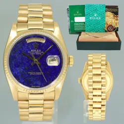 ROLEX 36MM PRESIDENT DAY DATE BLUE LAPIS 18038 QUICK SET YELLOW GOLD 36MM WATCH