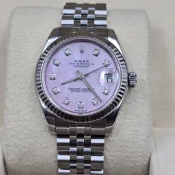 ROLEX DATEJUST 31MM MOP PINK DIAMOND DIAL STEEL WHITE GOLD 31MM WATCH 178274 B+P