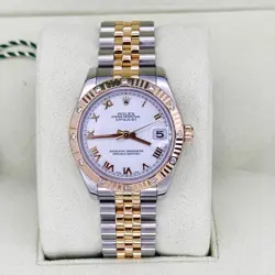 ROLEX DATEJUST 31 BOX PAPERS MIDSIZE FACTORY DIAMOND BEZEL JUBILEE WHITE ROMAN