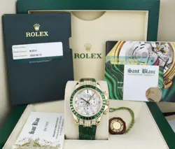 ROLEX 18kt Gold DAYTONA MOP Dial Custom Green Bezel Svc CARD 16518 SANT BLANC