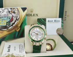 ROLEX 18kt Gold DAYTONA MOP Dial Custom Green Bezel Svc CARD 16518 SANT BLANC