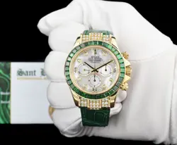 ROLEX 18kt Gold DAYTONA MOP Dial Custom Green Bezel Svc CARD 16518 SANT BLANC