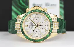 ROLEX 18kt Gold DAYTONA MOP Dial Custom Green Bezel Svc CARD 16518 SANT BLANC