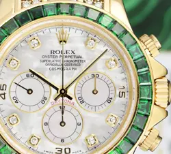 ROLEX 18kt Gold DAYTONA MOP Dial Custom Green Bezel Svc CARD 16518 SANT BLANC