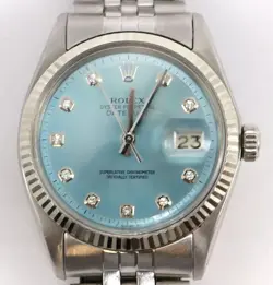 ROLEX DATEJUST 1601 STAINLESS STEEL AND 18K GOLD BEZEL LIGHT BLUEWRISTWATCH 36MM