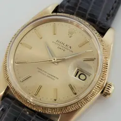 ROLEX OYSTER PERPETUAL DATE 1503 35MM MENS 1960S 18K SOLID GOLD AUTOMATIC RJC156