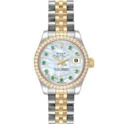 ROLEX DATEJUST 26 STEEL YELLOW GOLD MOP DIAMOND LADIES WATCH 179383 BOX CARD