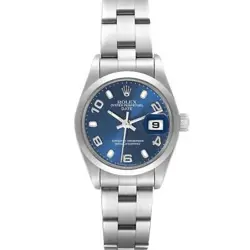 ROLEX DATE BLUE DIAL STEEL LADIES WATCH 69160 BOX PAPERS