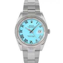 ROLEX MENS DATEJUST II 116334 STEEL 41MM OYSTER-TURQUOISE ROMAN DIAL-18K FLUTED