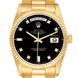 ROLEX PRESIDENT DAY DATE YELLOW GOLD BLACK DIAMOND DIAL MENS WATCH 18238
