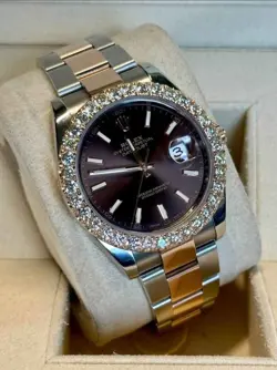41MM ROLEX DATEJUST TWO TONED CHOCOLATE WITH DIAMOND BEZEL