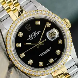 ROLEX DATEJUST 36MM GOLD & STAINLESS STEEL BLACK DIAL DIAMOND BEZEL WATCH 16233