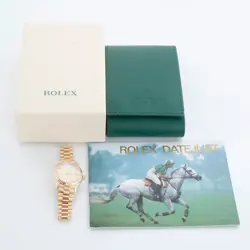 ROLEX 69178 LADIES PRESIDENT FACTORY DIAMOND DIAL 18K GOLD WATCH W/BOX & BOOK