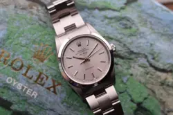 ROLEX MENS AIRKING WATCH 34MM SILVER DIAL SMOOTH BEZEL OYSTER W/ BOX & PAPER