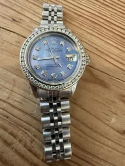 VINTAGE LADIES ROLEX DATEJUST BLUE MOP DIAMOND DIAL AND DIAMOND BEZEL
