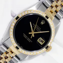 ROLEX MENS DATEJUST 36 ONYX DIAL STEEL - YELLOW GOLD DIAMOND ONYX BEZEL WATCH