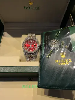 LUXURY ICED OUT 36MM RED FACE ROLEX WITH VVS1 MOISSANITE PASSES DIAMOND TESTS