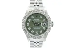 ROLEX DATEJUST LADIES 26MM 69160 CUSTOM OLIVE GREEN DIAMOND DIAL & BEZAL B & P