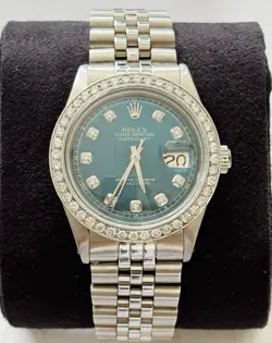 ROLEX 1601 DATEJUST 36MM STAINLESS DIAMOND DIAL & BEZEL ~ RARE GREEN DIAL