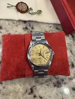 MEN ROLEX DATE STAINLESS STEEL WATCH OYSTER BRACELET GOLD CHAMPAGNE DIAL