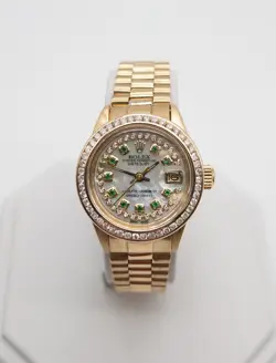 RARE $25,000 ROLEX PRESIDENT 18K YELLOW GOLD 2CT EMERALD DIAMOND WATCH SERVICED