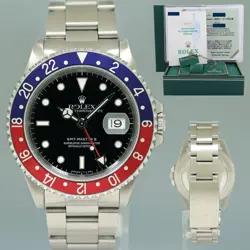 1996 PAPERS ROLEX GMT-MASTER PEPSI BLUE RED 40MM TRITIUM STEEL 16710 WATCH BOX