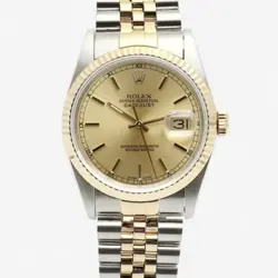ROLEX DATEJUST 36 MEN'S COMBINATION WATCH 16233 RAIL DIAL CHAMPAGNE GOLD 1998