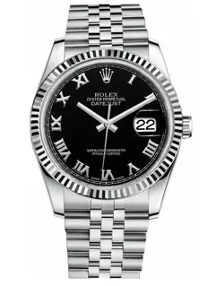 ROLEX DATEJUST 31 STEEL CASE BLACK DIAL WHITE GOLD BEZEL 31MM 178274