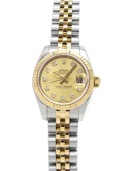 USED ROLEX DATEJUST 10P DIAMOND 179173G GOLD CASE SIZE 26MM LADIES WATCH #6469