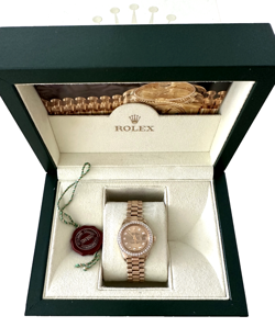 ROLEX LADY DATEJUST PRESIDENT 18K YELLOW GOLD FACTORY DIAMOND BEZEL & DIAL WATCH